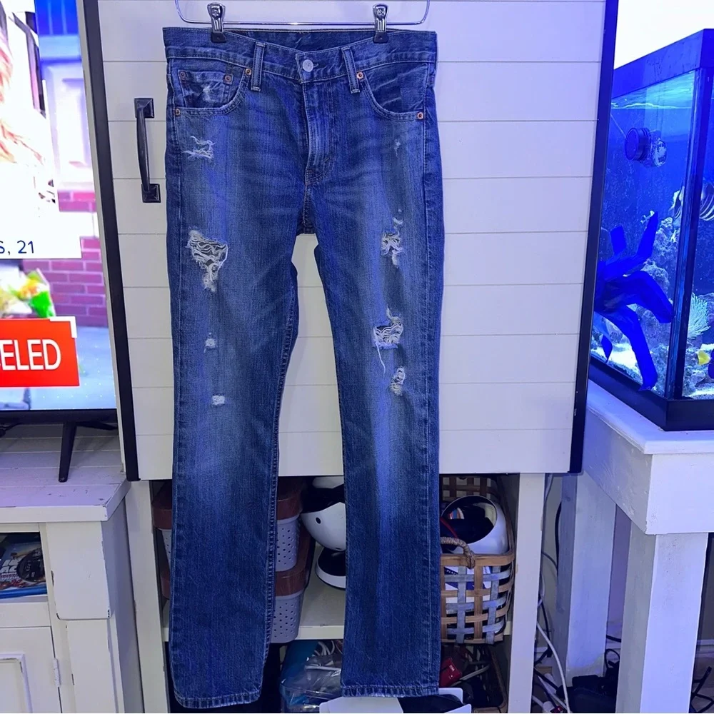 Levi's 511 Slim Jeans Mens 30x32 Blue Good Distressed Ripped Denim 04511-1659